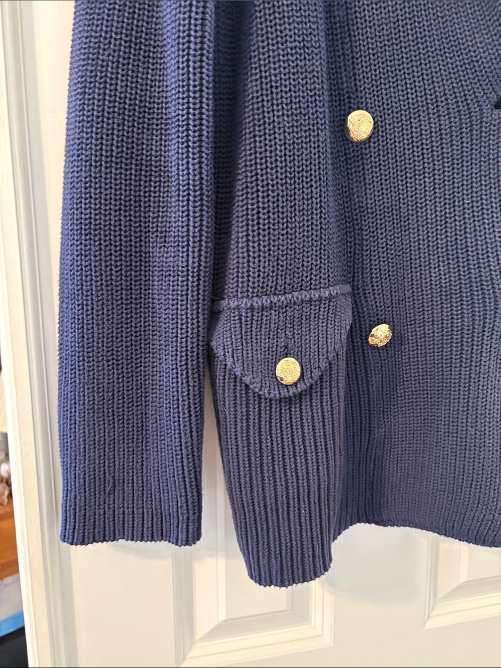 Lauren Ralph Lauren Navy Knit Swester Blazer with Gold Buttons - Size XL - Picture 3 of 4